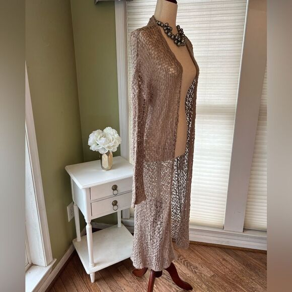 Forever 21 open knit neutral sweater Maxi length cover up Women’s S - Picture 6 of 11
